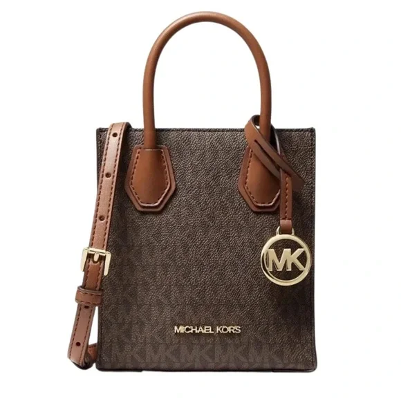 Michael Kors Mercer XS Logo and Leather Crossbody Bag NEW Tags Brown Monogram